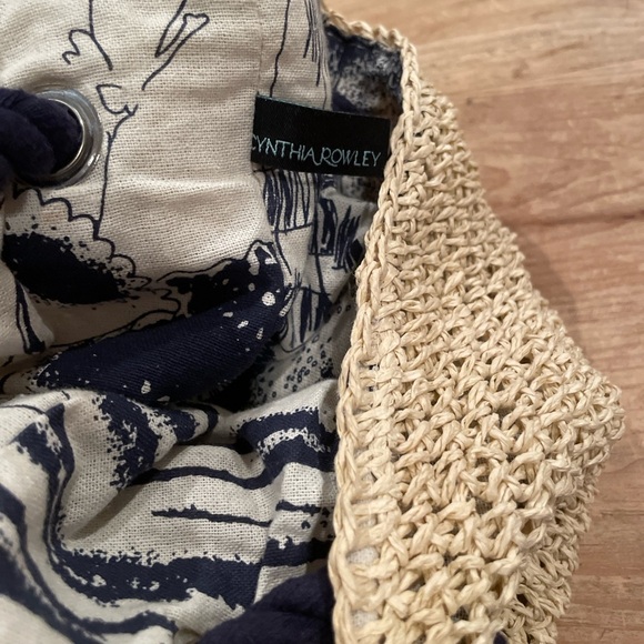 Cynthia Rowley Woven cotton floral lined beach bag backpack braided OS - Picture 3 of 7